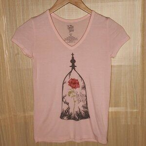 Disney Beauty And The Beast Womens Pink V Neck Top